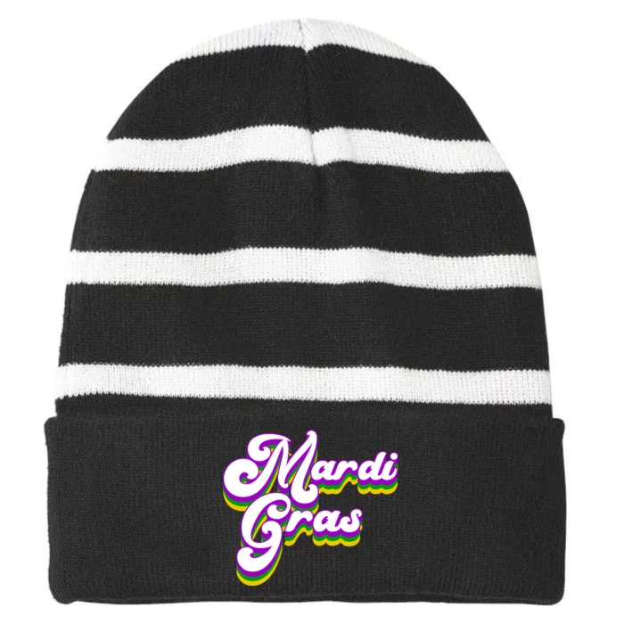 Mardi Gras Retro Festive Celebration Striped Beanie with Solid Band