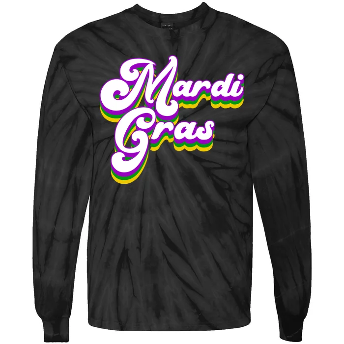 Mardi Gras Retro Festive Celebration Tie-Dye Long Sleeve Shirt