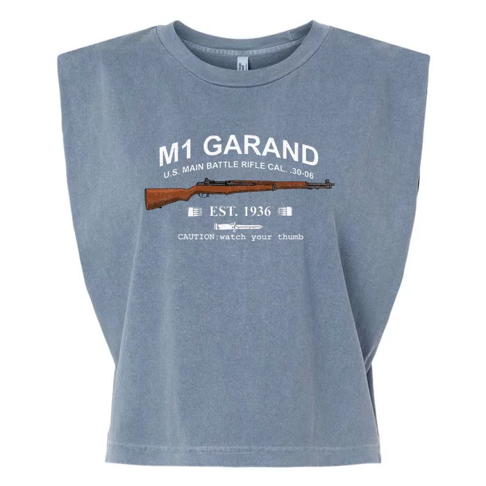 M1 Garand Rifle Gun Wwii Watch Your Thumb Est 1936 Graphic Garment-Dyed Women's Muscle Tee