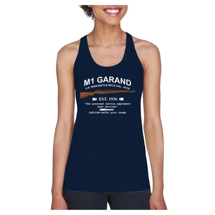 M1 Garand Rifle Gun WWII Watch Your Thumb EST 1936 Graphic Women's Racerback Tank