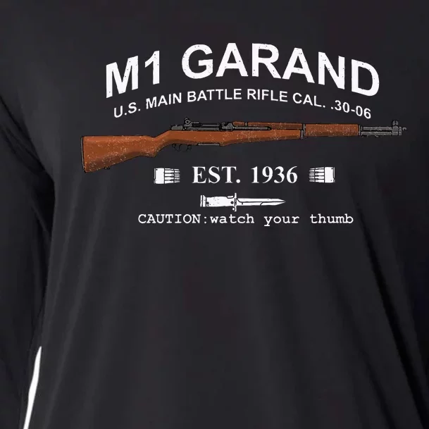 M1 Garand Rifle Gun Wwii Watch Your Thumb Est 1936 Graphic Cooling Performance Long Sleeve Crew