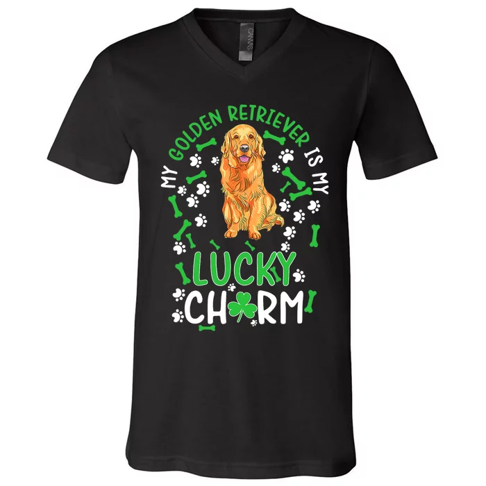 My Golden Retriever Is My Lucky Dog St Patrick's Day V-Neck T-Shirt