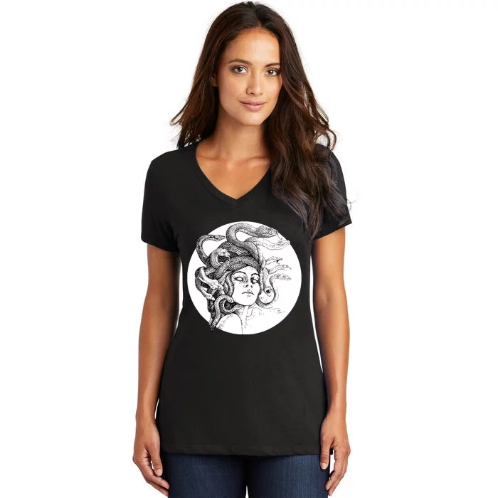 Medusa Greek Snakes Ancient Greece Mythology Gothic Goddess Women's V-Neck T-Shirt