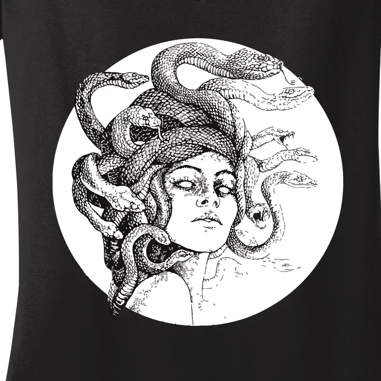 Medusa Greek Snakes Ancient Greece Mythology Gothic Goddess Women's V-Neck T-Shirt