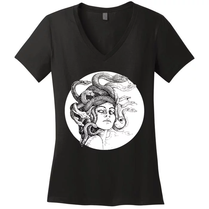 Medusa Greek Snakes Ancient Greece Mythology Gothic Goddess Women's V-Neck T-Shirt