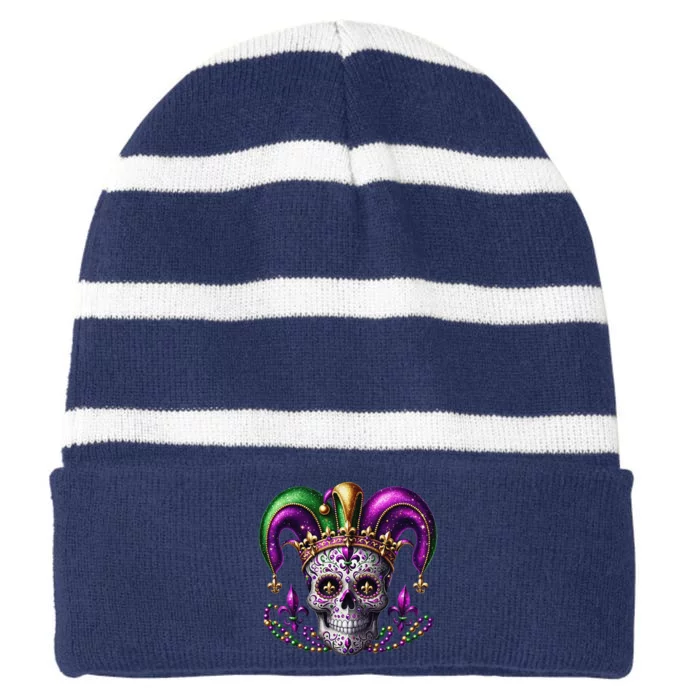 Mardi Gras Sugar Skull Costume Mardi Gras Striped Beanie with Solid Band