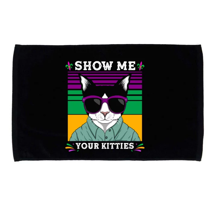 Mardi Gras Show Me Your Kitties Funny Mardi Gras Crazy Cat Gift Microfiber Hand Towel