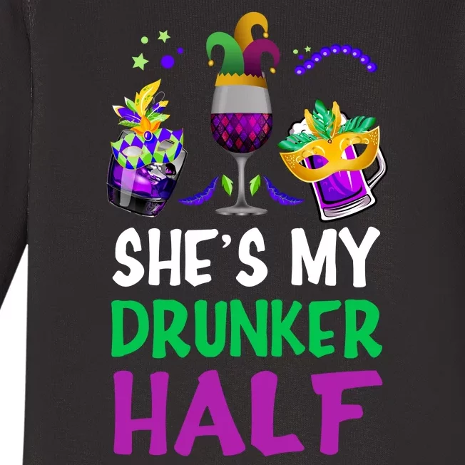 Mardi Gras She's My Drunker Half Baby Long Sleeve Bodysuit