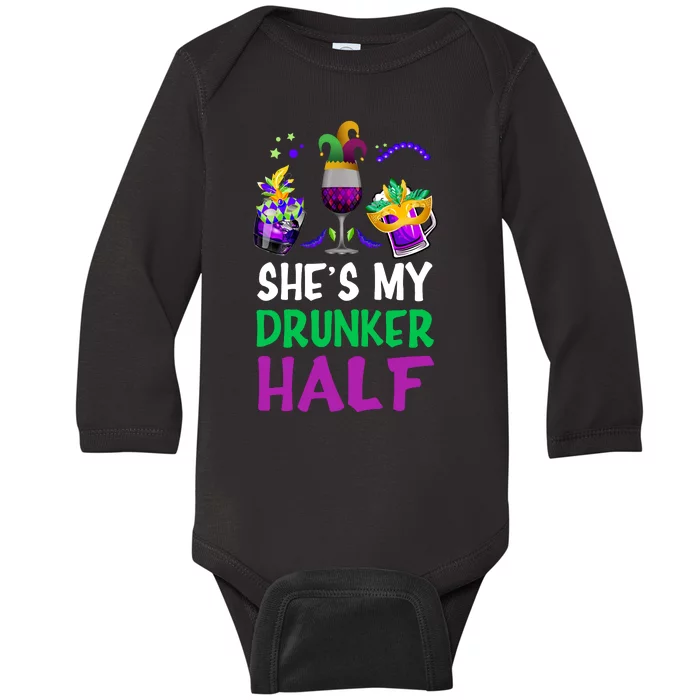 Mardi Gras She's My Drunker Half Baby Long Sleeve Bodysuit