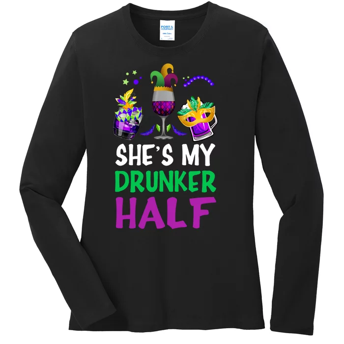 Mardi Gras She's My Drunker Half Ladies Long Sleeve Shirt