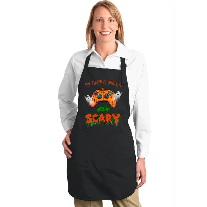 My Game Skills Are Scary Funny Gamer Halloween Full-Length Apron With Pocket