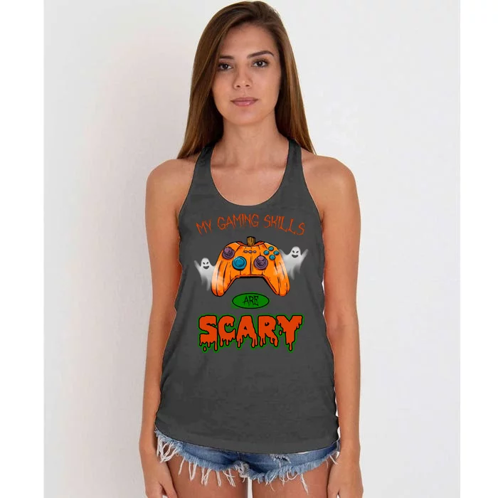 My Game Skills Are Scary Funny Gamer Halloween Women's Knotted Racerback Tank