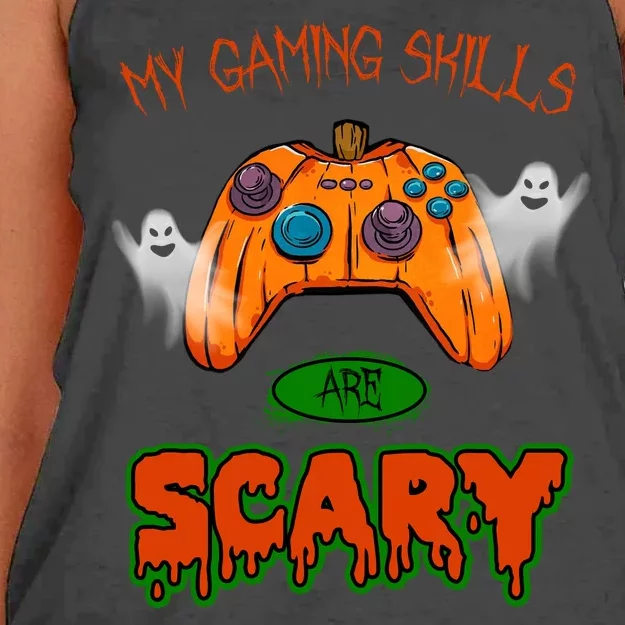 My Game Skills Are Scary Funny Gamer Halloween Women's Knotted Racerback Tank