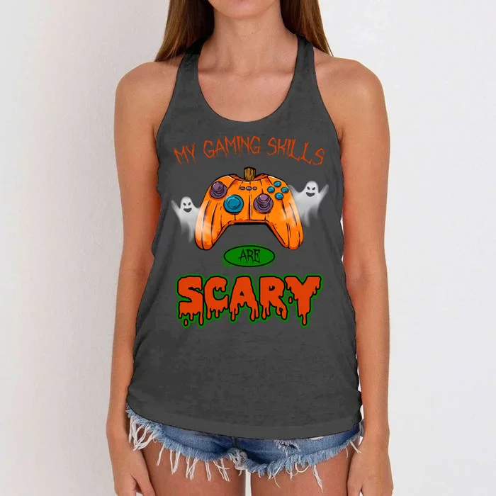 My Game Skills Are Scary Funny Gamer Halloween Women's Knotted Racerback Tank