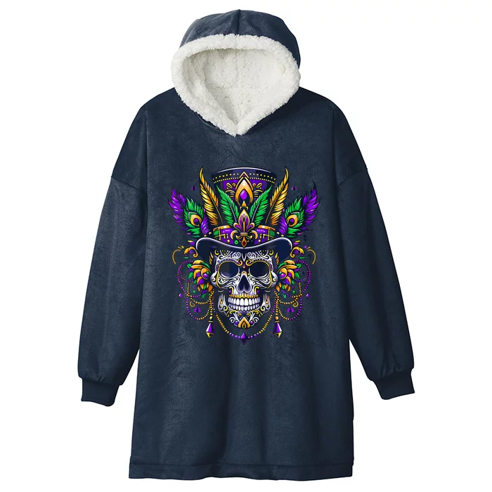 Mardi Gras Skull Top Hat New Orleans Witch Doctor Voodoo Hooded Wearable Blanket