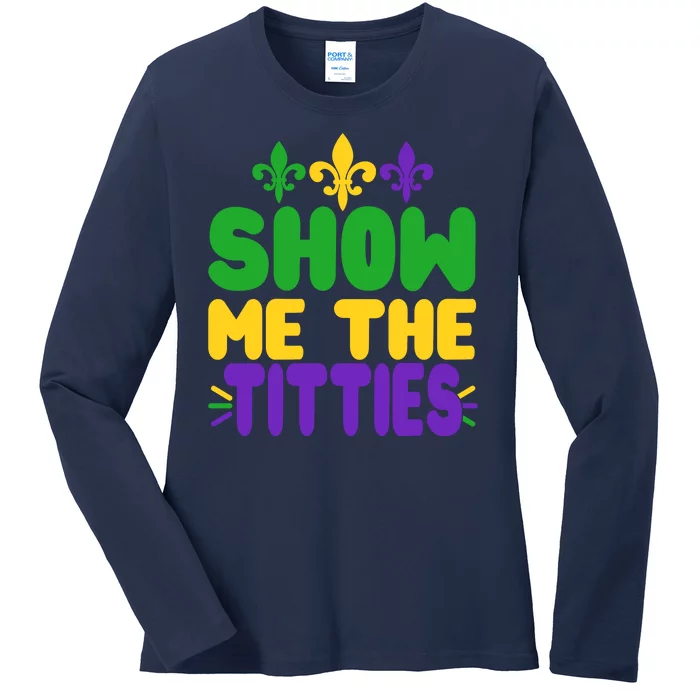 Mardi Gras Show Me The Titties Ladies Long Sleeve Shirt