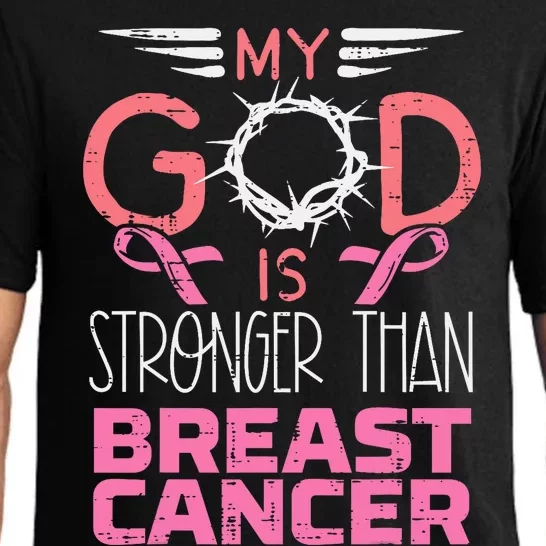 My God Stronger Than Breast Cancer Awareness Christian Women Pajama Set