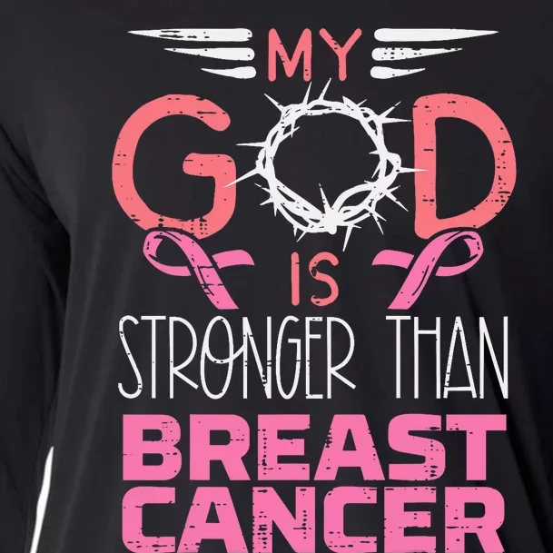 My God Stronger Than Breast Cancer Awareness Christian Women Cooling Performance Long Sleeve Crew