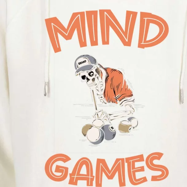 Mind Games Skeleton Pool Player Billiard Ball Queue Gift Womens Funnel Neck Pullover Hood