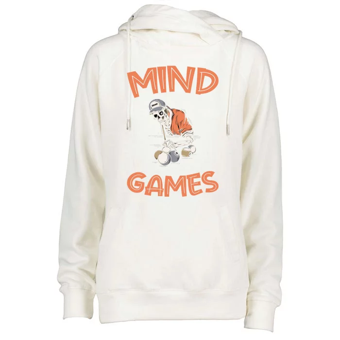 Mind Games Skeleton Pool Player Billiard Ball Queue Gift Womens Funnel Neck Pullover Hood