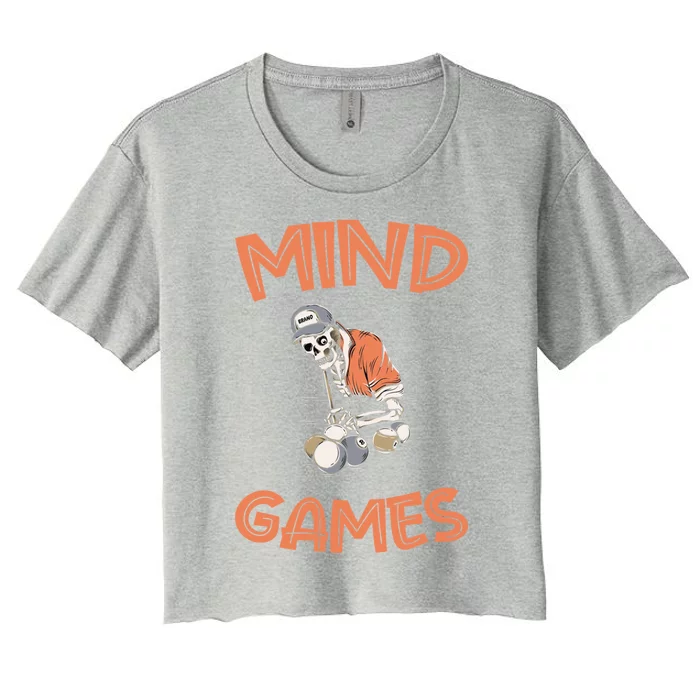 Mind Games Skeleton Pool Player Billiard Ball Queue Gift Women's Crop Top Tee