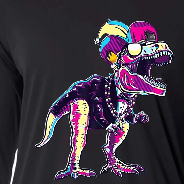 Mardi Gras Saurus Dino T Rex Cooling Performance Long Sleeve Crew