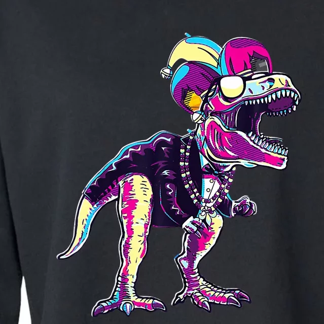 Mardi Gras Saurus Dino T Rex Cropped Pullover Crew