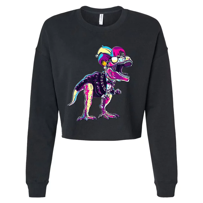 Mardi Gras Saurus Dino T Rex Cropped Pullover Crew