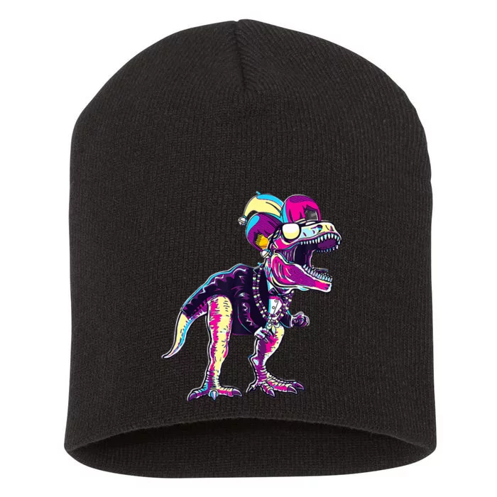 Mardi Gras Saurus Dino T Rex Short Acrylic Beanie