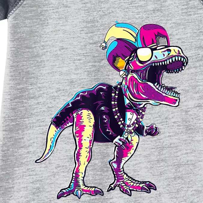 Mardi Gras Saurus Dino T Rex Infant Baby Jersey Bodysuit