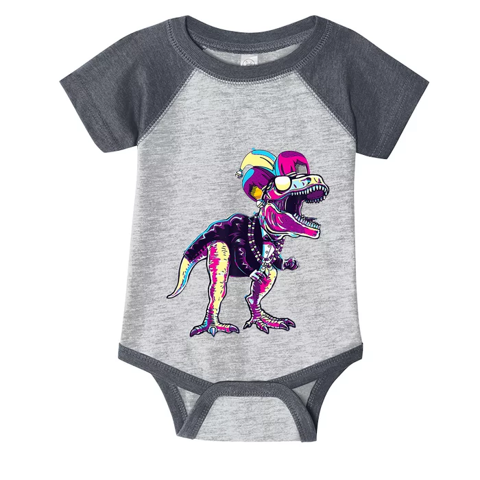 Mardi Gras Saurus Dino T Rex Infant Baby Jersey Bodysuit