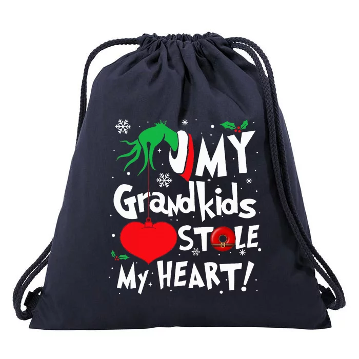 My Grandkids Stole My Heart Funny Christmas Vintage Xmas Drawstring Bag