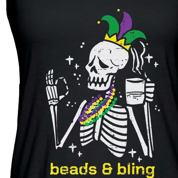 Mardi Gras Skeleton Beads Bling Funny festival Ladies Essential Flowy Tank