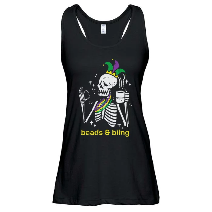 Mardi Gras Skeleton Beads Bling Funny festival Ladies Essential Flowy Tank