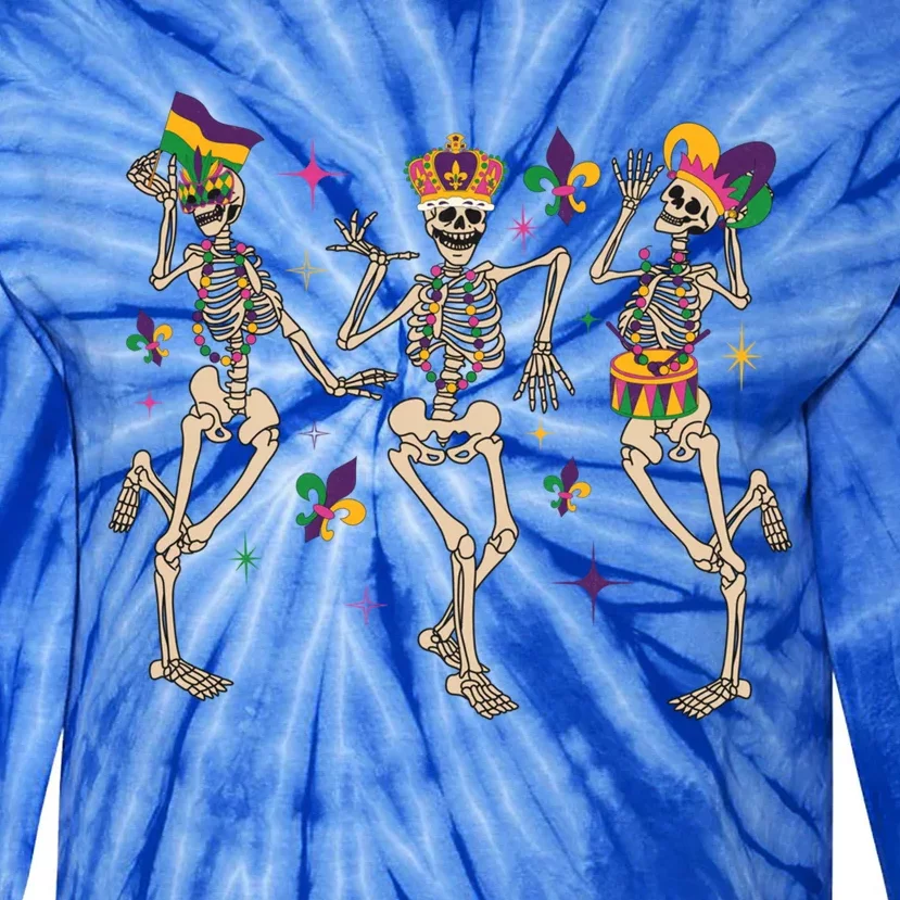 Mardi Gras Skeleton Carnival Funny Dancing Skeletons Great Gift Tie-Dye Long Sleeve Shirt