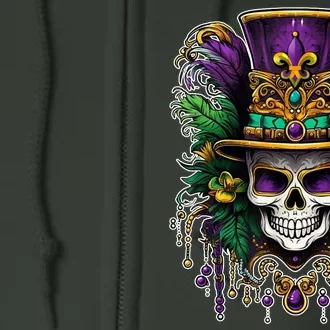 Mardi Gras Sugar Skull Party Full Zip Hoodie