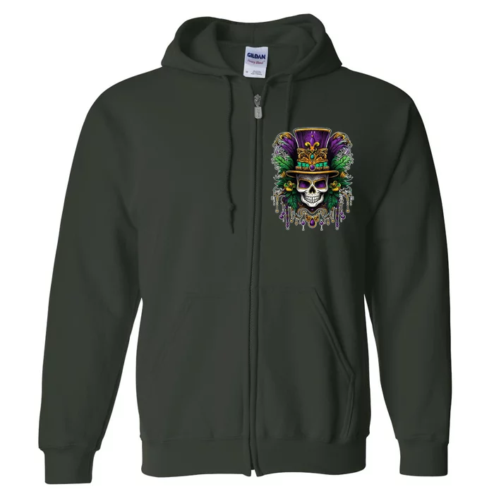 Mardi Gras Sugar Skull Party Full Zip Hoodie