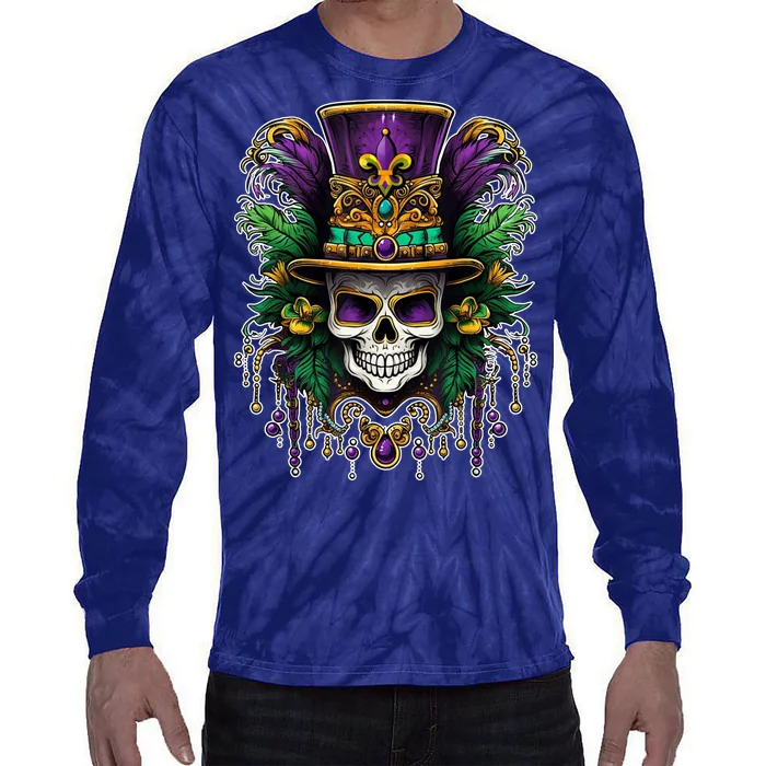 Mardi Gras Sugar Skull Party Tie-Dye Long Sleeve Shirt