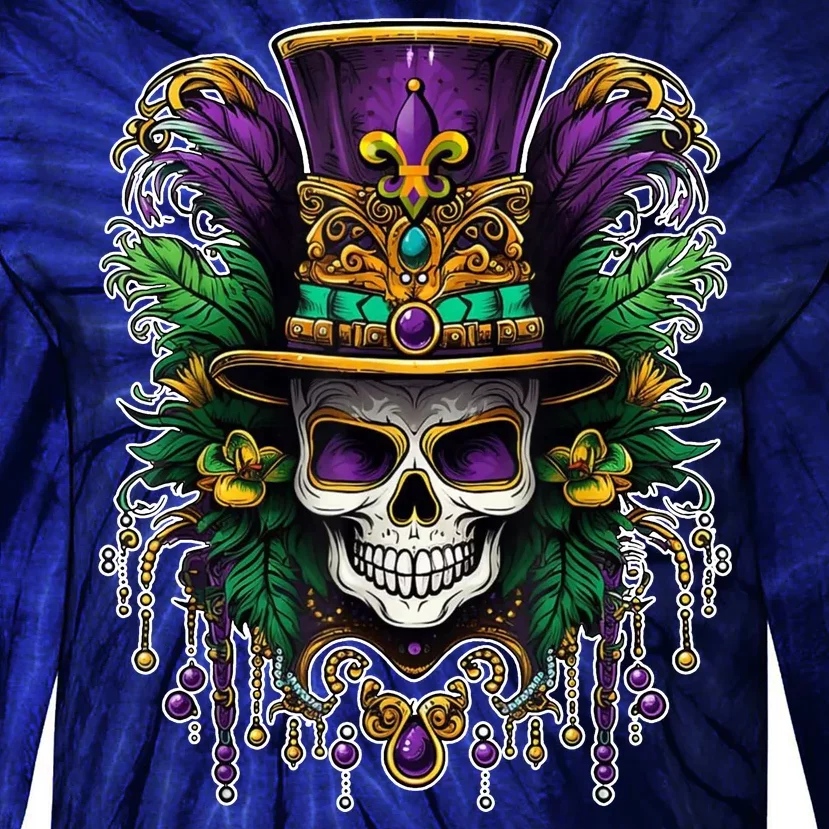 Mardi Gras Sugar Skull Party Tie-Dye Long Sleeve Shirt