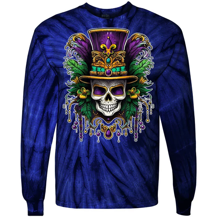 Mardi Gras Sugar Skull Party Tie-Dye Long Sleeve Shirt