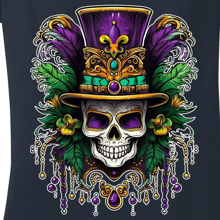 Mardi Gras Sugar Skull Party Women's V-Neck T-Shirt