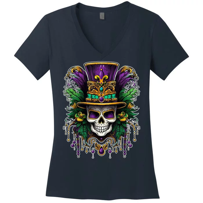 Mardi Gras Sugar Skull Party Women's V-Neck T-Shirt