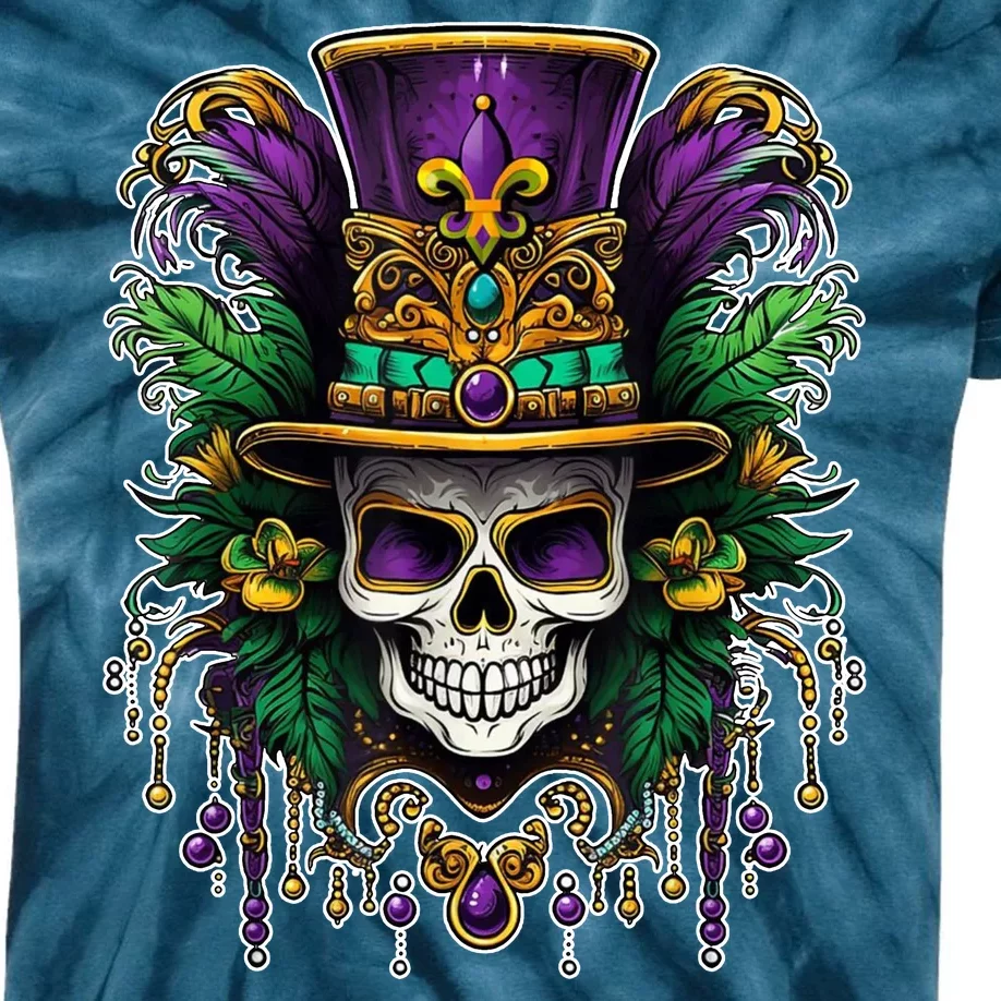 Mardi Gras Sugar Skull Party Kids Tie-Dye T-Shirt