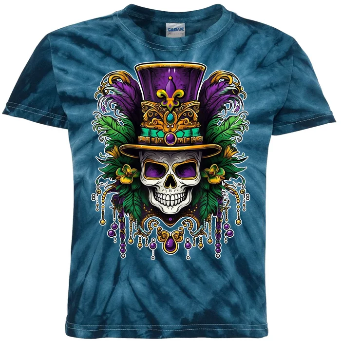 Mardi Gras Sugar Skull Party Kids Tie-Dye T-Shirt