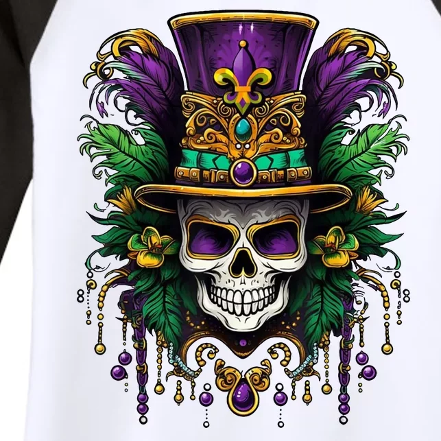 Mardi Gras Sugar Skull Party Women's Tri-Blend 3/4-Sleeve Raglan Shirt