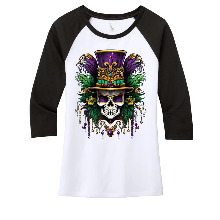 Mardi Gras Sugar Skull Party Women's Tri-Blend 3/4-Sleeve Raglan Shirt