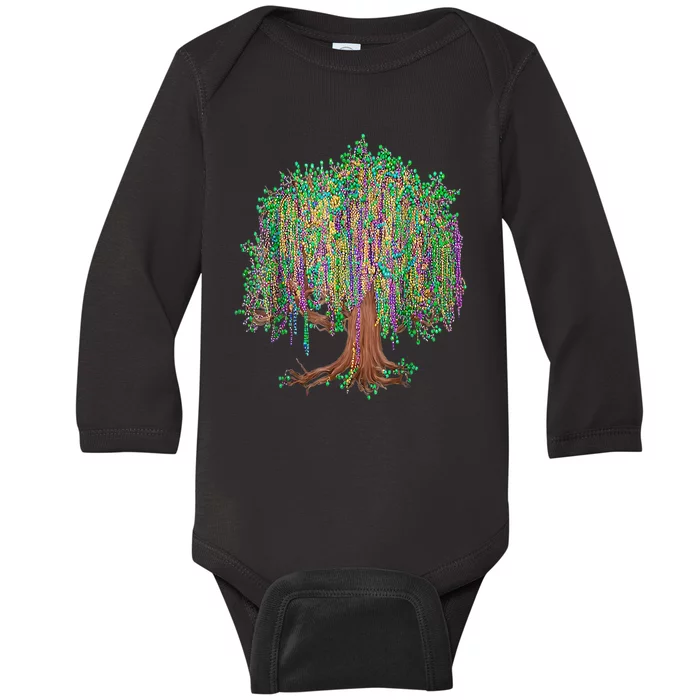 Mardi Gras Tree Beads New Orleans 2024 Watercolor Festival Baby Long Sleeve Bodysuit