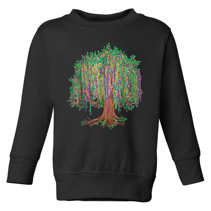 Mardi Gras Tree Beads New Orleans 2024 Watercolor Festival Toddler Sweatshirt