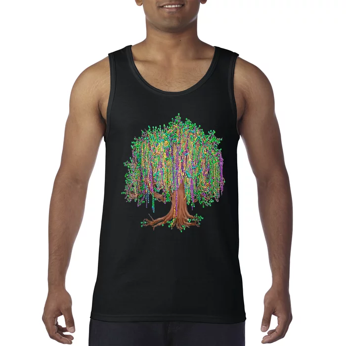 Mardi Gras Tree Beads New Orleans 2024 Watercolor Festival Tank Top