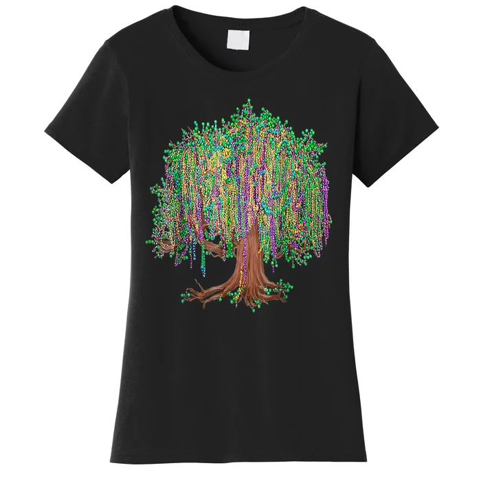 Mardi Gras Tree Beads New Orleans 2024 Watercolor Festival Women's T-Shirt